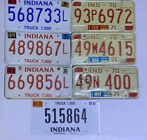 Vintage Indiana License Plates 1971, 2001, 2003, 2009, 2015 Collectible Lot of 7